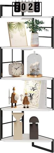 Floating Corner Shelves with Light - 5 Tiers Metal Corner Shelf Wall Mounted for Bedroom Living Room Office Kitchen, Easy-to-Assemble Corner Wall Shelves in Saudi Arabia