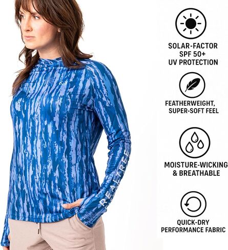 Realtree Women's Women Fishing UV Protection قمصان راجلان - رطوبة ، حماية من أشعة الشمس لصيد الأسماك والجري والمشي لمسافات طويلة البط البري in Kuwait