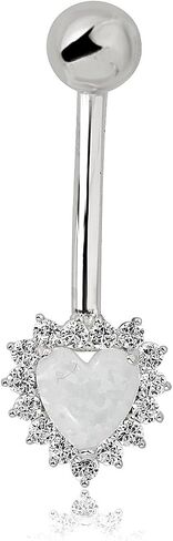 Avora 10K Gold محاكاة هالة القلب أوبال مع محاكاة الماس محاكاة CZ Halo Dangle Betly Button Body Jewelry (14 Gauge) in Kuwait