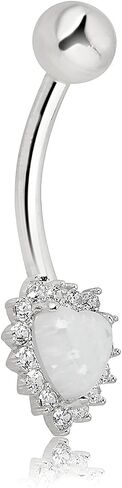 Avora 10K Gold محاكاة هالة القلب أوبال مع محاكاة الماس محاكاة CZ Halo Dangle Betly Button Body Jewelry (14 Gauge) in Kuwait