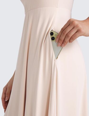 CRZ Yoga Cloudweight مزدوج المربع مربع فساتين ميدي للنساء الملابس الصيفية غير الرسمية مع الجيوب الجانبية in Saudi Arabia