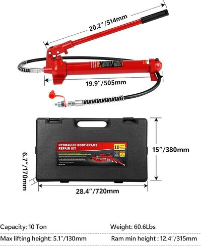 10 Ton Porta Power Hydraulic Jack Kit - 20,000 LBS Capacity Heavy Duty Hydraulic Ram Set with 17-Piece Accessories & Carrying Case, for Auto Truck Tractor Equipment Repair, Max Lift 5.1 Inch in Kuwait