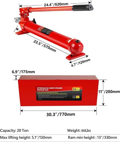 10 Ton Porta Power Hydraulic Jack Kit - 20,000 LBS Capacity Heavy Duty Hydraulic Ram Set with 17-Piece Accessories & Carrying Case, for Auto Truck Tractor Equipment Repair, Max Lift 5.1 Inch in Kuwait