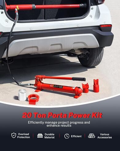 10 Ton Porta Power Hydraulic Jack Kit - 20,000 LBS Capacity Heavy Duty Hydraulic Ram Set with 17-Piece Accessories & Carrying Case, for Auto Truck Tractor Equipment Repair, Max Lift 5.1 Inch in Kuwait