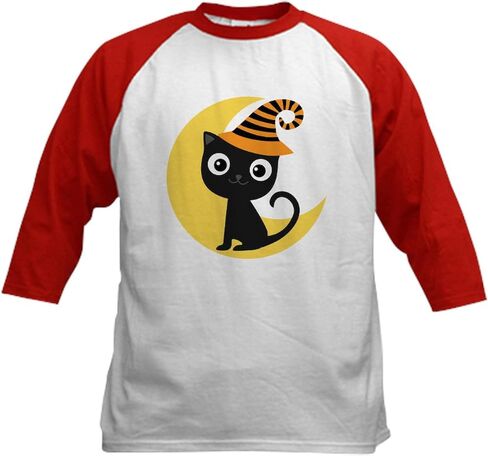CafePress Halloween Cat Spooky Kids Baseball T Shirt Kids Cotton Baseball Jersey, 3/4 Raglan Sleeve Shirt in Kuwait