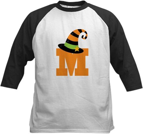 CafePress Halloween Letter M Witch Monogram Kids Baseball Je Kids Cotton Baseball Jersey, 3/4 Raglan Sleeve Shirt in Saudi Arabia