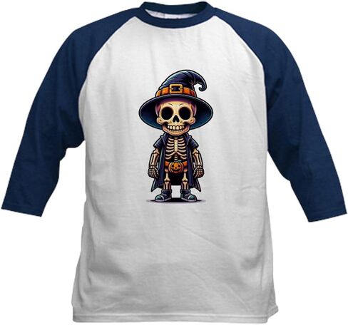 CafePress Halloween Spooky Skeleton Witch Kids Baseball T Shirt Kids Cotton Baseball Jersey, 3/4 Raglan Sleeve Shirt in Saudi Arabia