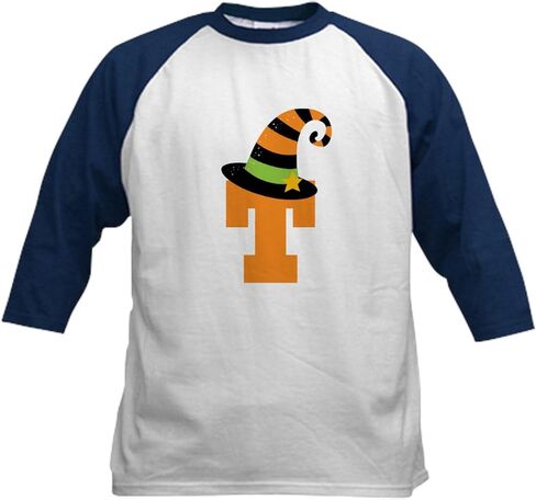 CafePress Halloween Letter T Witch Monogram Kids Baseball Je Kids Cotton Baseball Jersey, 3/4 Raglan Sleeve Shirt in Saudi Arabia