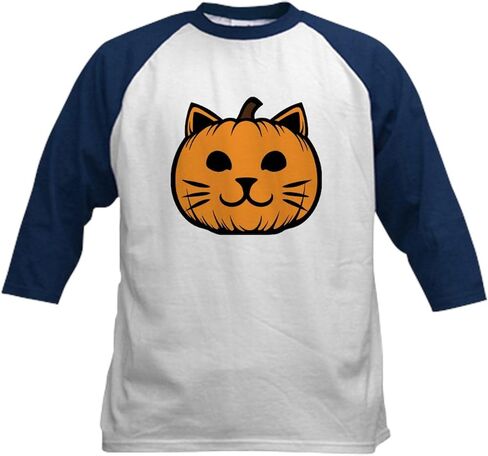 Cafepress Cat Jack O Lantern Pumpkin Kids Baseball T Shirt Kids Cotton Baseball Jersey ، 3/4 Raglan Sleeve Shirt in Kuwait