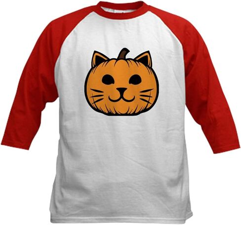 Cafepress Cat Jack O Lantern Pumpkin Kids Baseball T Shirt Kids Cotton Baseball Jersey ، 3/4 Raglan Sleeve Shirt in Kuwait
