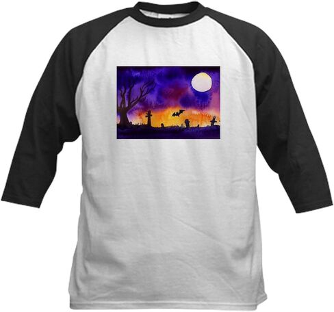Cafepress Watercolor Halloween Night Kids Baseball T Shirt Kids Cotton Baseball Jersey ، 3/4 Raglan Sleeve Shirt in Saudi Arabia