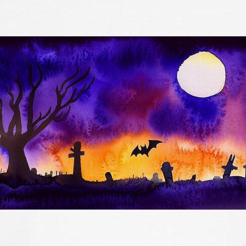 Cafepress Watercolor Halloween Night Kids Baseball T Shirt Kids Cotton Baseball Jersey ، 3/4 Raglan Sleeve Shirt in Saudi Arabia