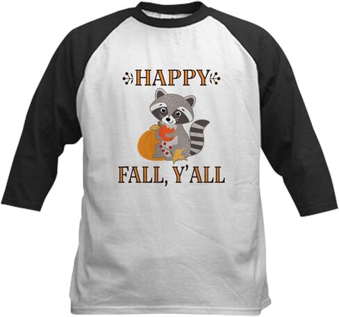 Cafepress Happy Fall Raccoon Autumn Baseball Jersey Kids Cotton Baseball Jersey ، 3/4 Raglan Sleeve Shirt in Saudi Arabia