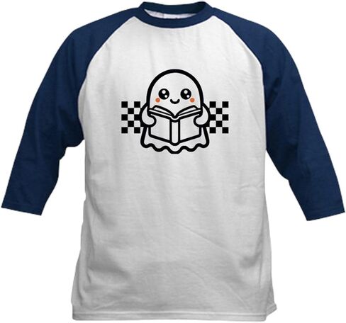 Cafepress Halloween Ghost Reading School Kids Baseball T Shirt Kids Cotton Baseball Jersey ، 3/4 Raglan Sleeve Shirt in Saudi Arabia
