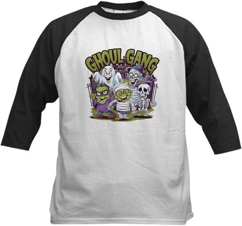 Cafepress Ghoulish Gang Pibes Kids Baseball T Shirt Kids Cotton Baseball Jersey ، 3/4 Raglan Sleeve Shirt in Saudi Arabia