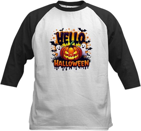 Cafepress Hello Halloween Kids Baseball T Shirt Kids Cotton Baseball Jersey ، 3/4 Raglan Sleeve Shirt in Saudi Arabia