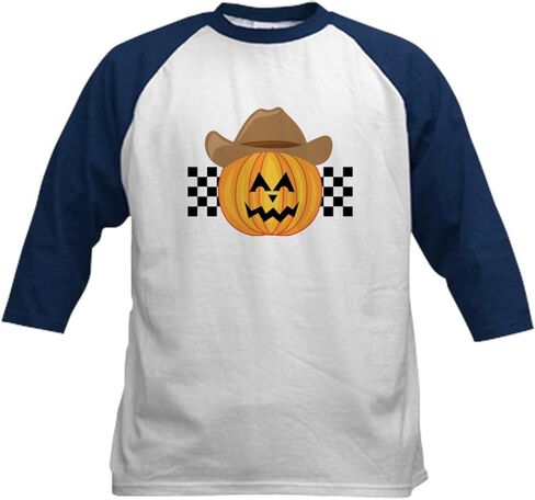 CafePress Western Halloween Cowboy Pumpkin Kids Baseball T Shirt Kids Cotton Baseball Jersey, 3/4 Raglan Sleeve Shirt in Saudi Arabia