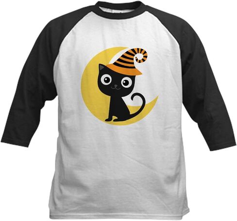 CafePress Halloween Cat Spooky Kids Baseball T Shirt Kids Cotton Baseball Jersey, 3/4 Raglan Sleeve Shirt in Saudi Arabia