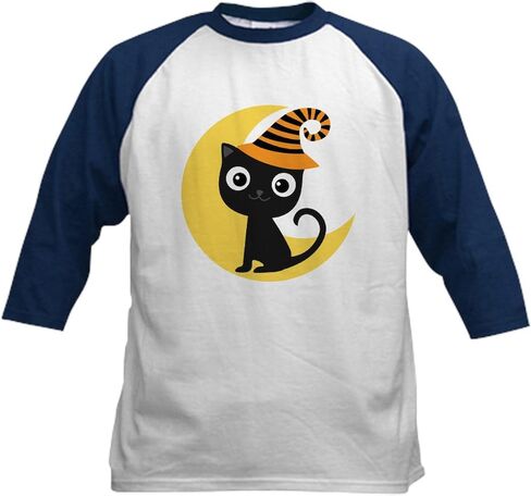 CafePress Halloween Cat Spooky Kids Baseball T Shirt Kids Cotton Baseball Jersey, 3/4 Raglan Sleeve Shirt in Kuwait