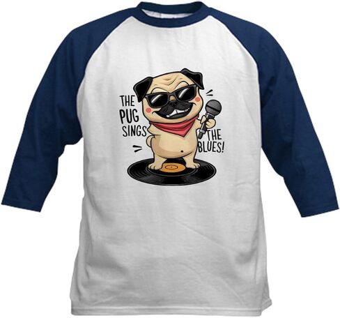 CafePress The Pug Sings The Blues Kids Baseball T Shirt Kids Cotton Baseball Jersey, 3/4 Raglan Sleeve Shirt in Saudi Arabia