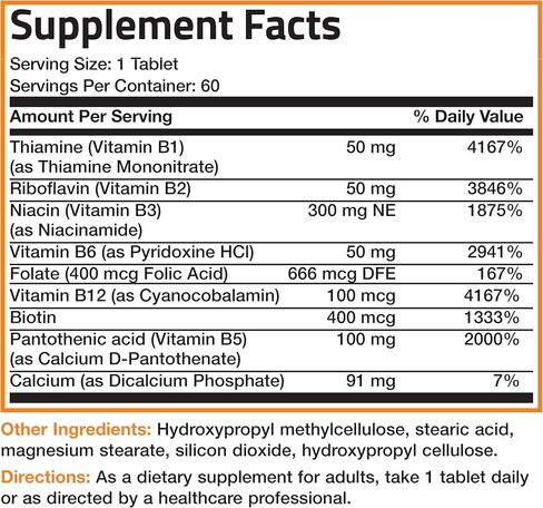 Bronson Super B Vitamin B Complex Sustained Slow Release (Vitamin B1, B2, B3, B6, B9 - Folic Acid, B12) Contains All B Vitamins 60 Tablets in Saudi Arabia