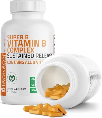 Bronson Super B Vitamin B Complex Sustained Slow Release (Vitamin B1, B2, B3, B6, B9 - Folic Acid, B12) Contains All B Vitamins 60 Tablets in Saudi Arabia