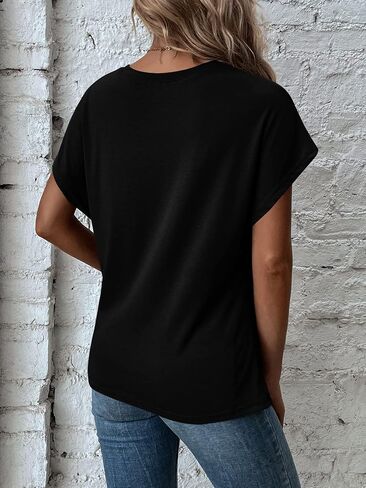 Remidoo Asymmetrical Tops for Women Twist Front Top Crewneck Knot Short Sleeve T Shirts in Saudi Arabia