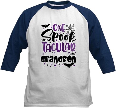 CafePress Halloween Spooktacular Grandson Kids Baseball T Shirt Kids Cotton Baseball Jersey, 3/4 Raglan Sleeve Shirt in Saudi Arabia