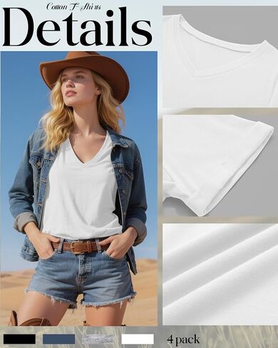 Riyiper 4 Pack Women’s V Neck T ، قمصان الصيف غير الرسمي القصيرة القطن القطن فضفاضة الأكمام المدحرج 2025 قمصان عصرية in Saudi Arabia