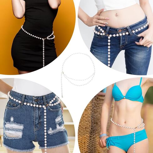 Pearl Body Chain Belt, Adjustable Metal Pearls Waist Body Chain Boho Belts for Women Concert Outfit for Dress in Saudi Arabia
