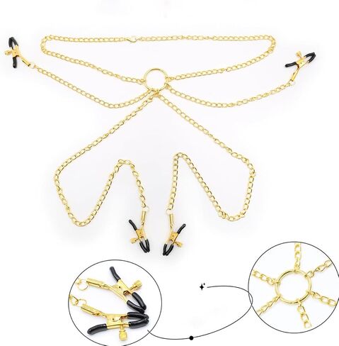 Body Chain With Necklace Clamps for Women Adjustable Clip on Nipple Rings Non-Piercing Body Jewelry Stainless Steel Wasit Belly Chains Clamps in Saudi Arabia