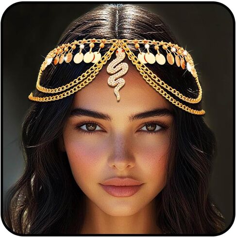 Sixexey Boho Gold Sequin Chain Head Snake Heverpiece Festival Cleopatra Costume Assories for Women in Saudi Arabia
