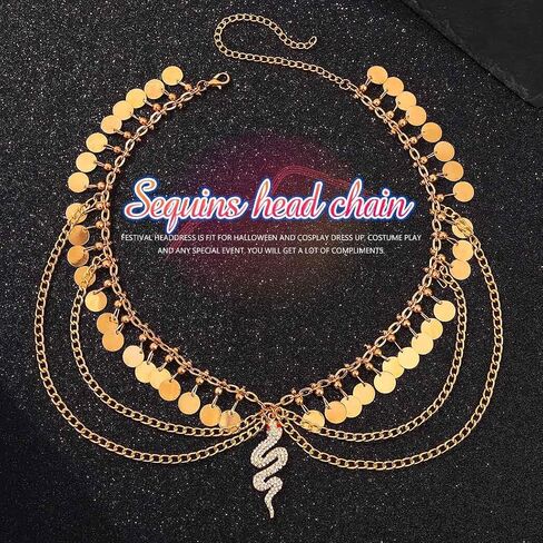 Sixexey Boho Gold Sequin Chain Head Snake Heverpiece Festival Cleopatra Costume Assories for Women in Saudi Arabia