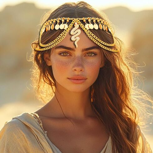 Sixexey Boho Gold Sequin Chain Head Snake Heverpiece Festival Cleopatra Costume Assories for Women in Saudi Arabia