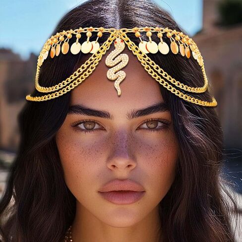 Sixexey Boho Gold Sequin Chain Head Snake Heverpiece Festival Cleopatra Costume Assories for Women in Saudi Arabia