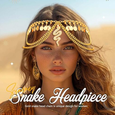 Sixexey Boho Gold Sequin Chain Head Snake Heverpiece Festival Cleopatra Costume Assories for Women in Saudi Arabia