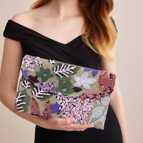 Embroidered Sequin Wedding Clutch Purse for Women - Beaded Floral Envelope Evening Bag |Slim Party Handbag| Wedding, Prom in Saudi Arabia