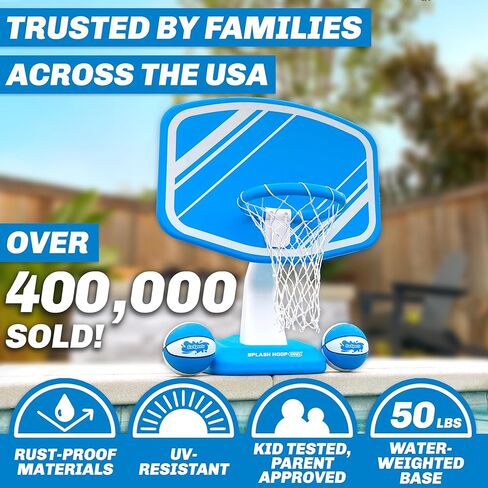 GoSports Splash Hoop Swimming Pool Basketball Game, Includes Poolside Water Basketball Hoop, 2 Balls and Pump – Choose Your Style in Kuwait