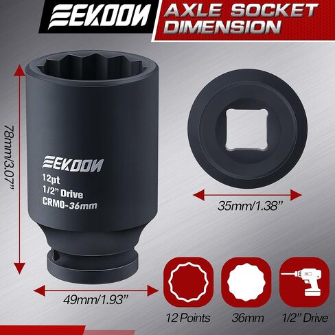 Feekoon Axle Nut Impact Socket, 30mm, 12 Point, 1/2 Inch Drive, Spindle Nut Socket for Removing Axle Shaft Nuts, Universal Quick Fit Nut Remover, Lock Nut Release Tool for Impact Wrench, Deep Well Hub in Saudi Arabia