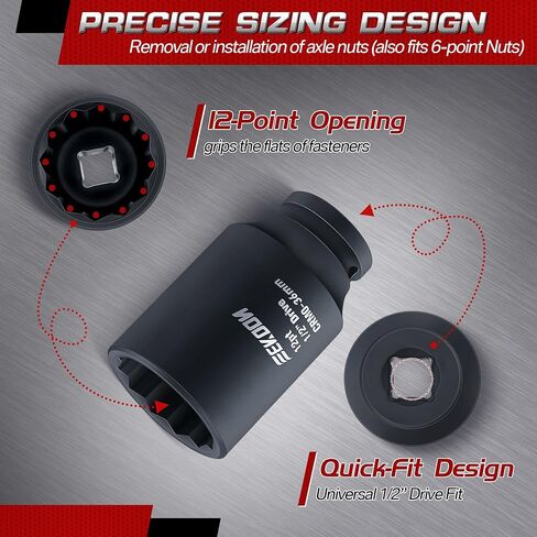 Feekoon Axle Nut Impact Socket, 30mm, 12 Point, 1/2 Inch Drive, Spindle Nut Socket for Removing Axle Shaft Nuts, Universal Quick Fit Nut Remover, Lock Nut Release Tool for Impact Wrench, Deep Well Hub in Saudi Arabia