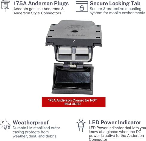 Trailer Vision 175A Anderson Plug Mount - 175 Amp Anderson Connector Cover with LED - Fits SB 175, Wire Gauge 2-1/0 AWG - UV Insulated Protection for Solar, Electrical, Marine, RV, ATV, 4WD - Black in Saudi Arabia