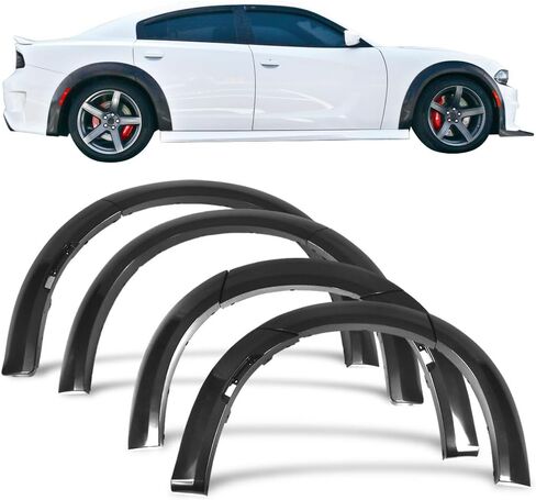 Ikon Motorsports ، Fender Flares متوافق مع 2015-2023 Dodge Charger ، واقي عجلات على شكل عجلات العجلة Fender Trim Mud Guards ABS Plastic ، 2016 2018 2018 in Kuwait