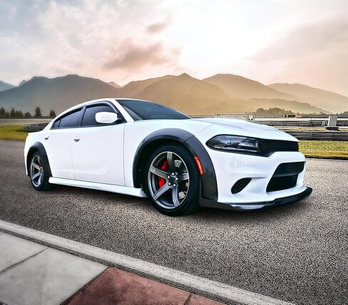 Ikon Motorsports ، Fender Flares متوافق مع 2015-2023 Dodge Charger ، واقي عجلات على شكل عجلات العجلة Fender Trim Mud Guards ABS Plastic ، 2016 2018 2018 in Kuwait