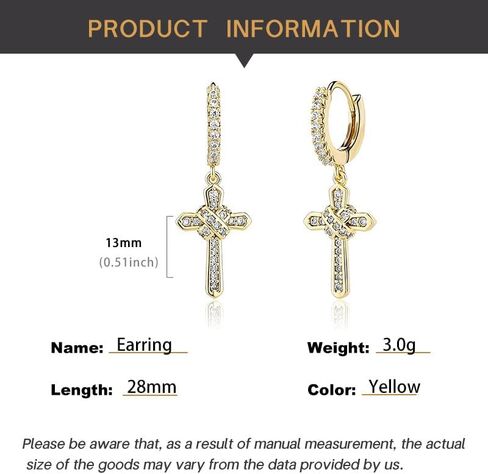 14K Gold Moissanite Drop & Dangle Earrings, Dainty Cross Hoop Drop Earrings, Chic Birthday Gift for Her in Kuwait