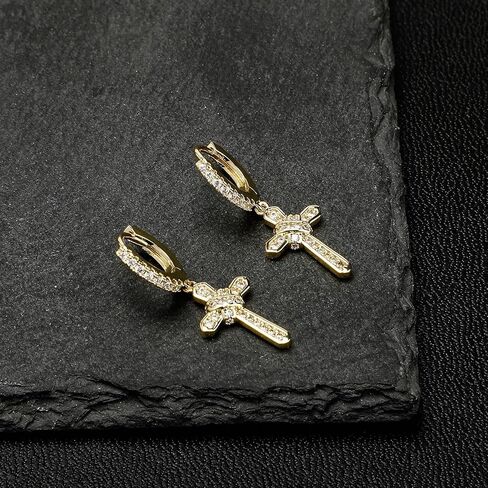 14K Gold Moissanite Drop & Dangle Earrings, Dainty Cross Hoop Drop Earrings, Chic Birthday Gift for Her in Kuwait
