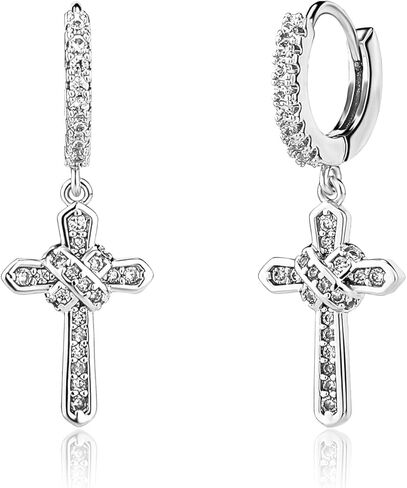 14K Gold Moissanite Drop & Dangle Earrings, Dainty Cross Hoop Drop Earrings, Chic Birthday Gift for Her in Kuwait