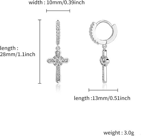 14K Gold Moissanite Drop & Dangle Earrings, Dainty Cross Hoop Drop Earrings, Chic Birthday Gift for Her in Kuwait