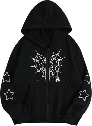GORGLITTER Women's Zip Up Spider Hoodie Graphic Long Sleeve Colorblock Oversized Y2k Hoodies Sweatshirt in Saudi Arabia
