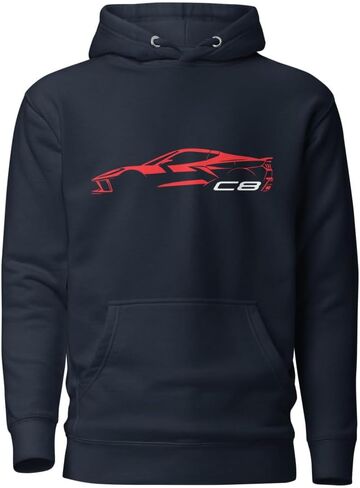 2024 Sports Car C8 hoodie for Vette Drivers Torch Red Minimalist Silhouette Custom Pullover in Saudi Arabia
