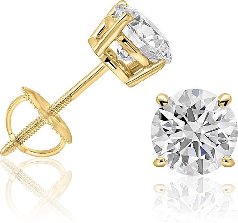 1 to 5 Carat Lab-Grown Diamond Stud Earrings for Women & Men – IGI Certified, Round Cut, D/E Color, VS1-VS2 Clarity, 14K White & Yellow Gold, Screw Back, Made in USA in Saudi Arabia
